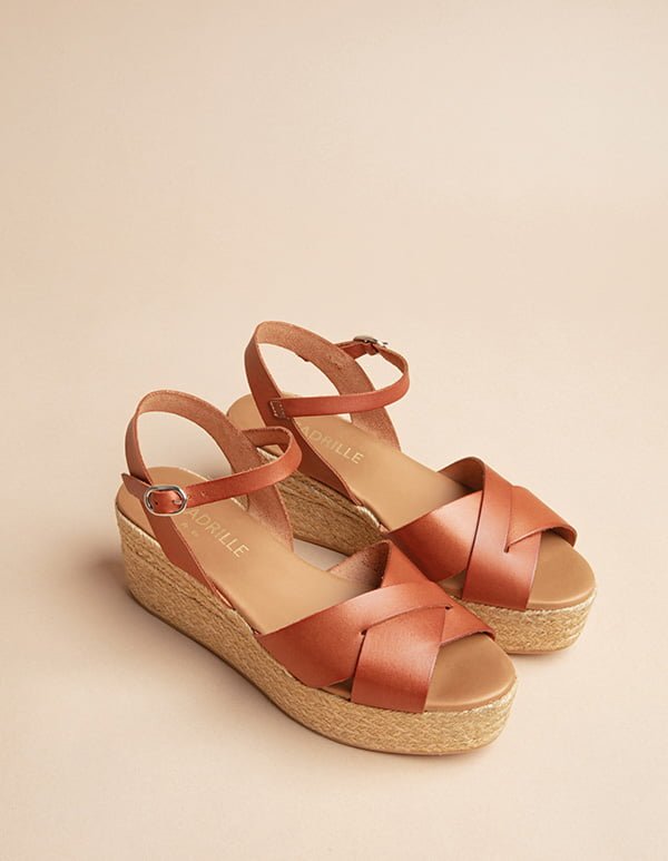 Espadrilles à Talon Compensé En Cuir Marron Ettore Masotti Italie - Neuves Pointure 10